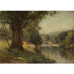 Owen Bowen (Staithes Group 1873-1967): 'Bolton Abbey - Yorkshire', oil on board signed, titled verso 25cm x 34cm