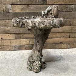 Small 19th century square stone trough and a cast stone bird bath