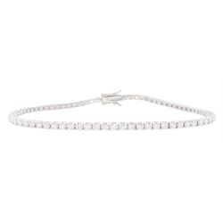 18ct white gold round brilliant cut diamond line bracelet, stamped, total diamond weight a...