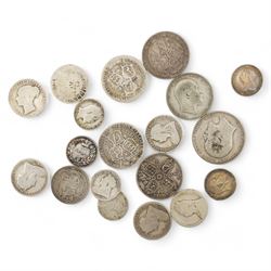 Approximately 120 grams of Great British pre 1920 silver coins, including sixpences, florins etc and approximately 160 grams of Great British pre 1947 silver coins including halfcrowns etc