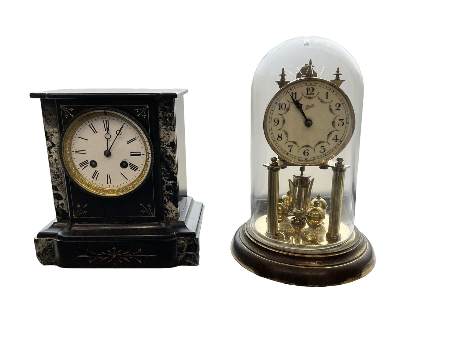 Victorian slate marble clock and a Schatz anniversary clock