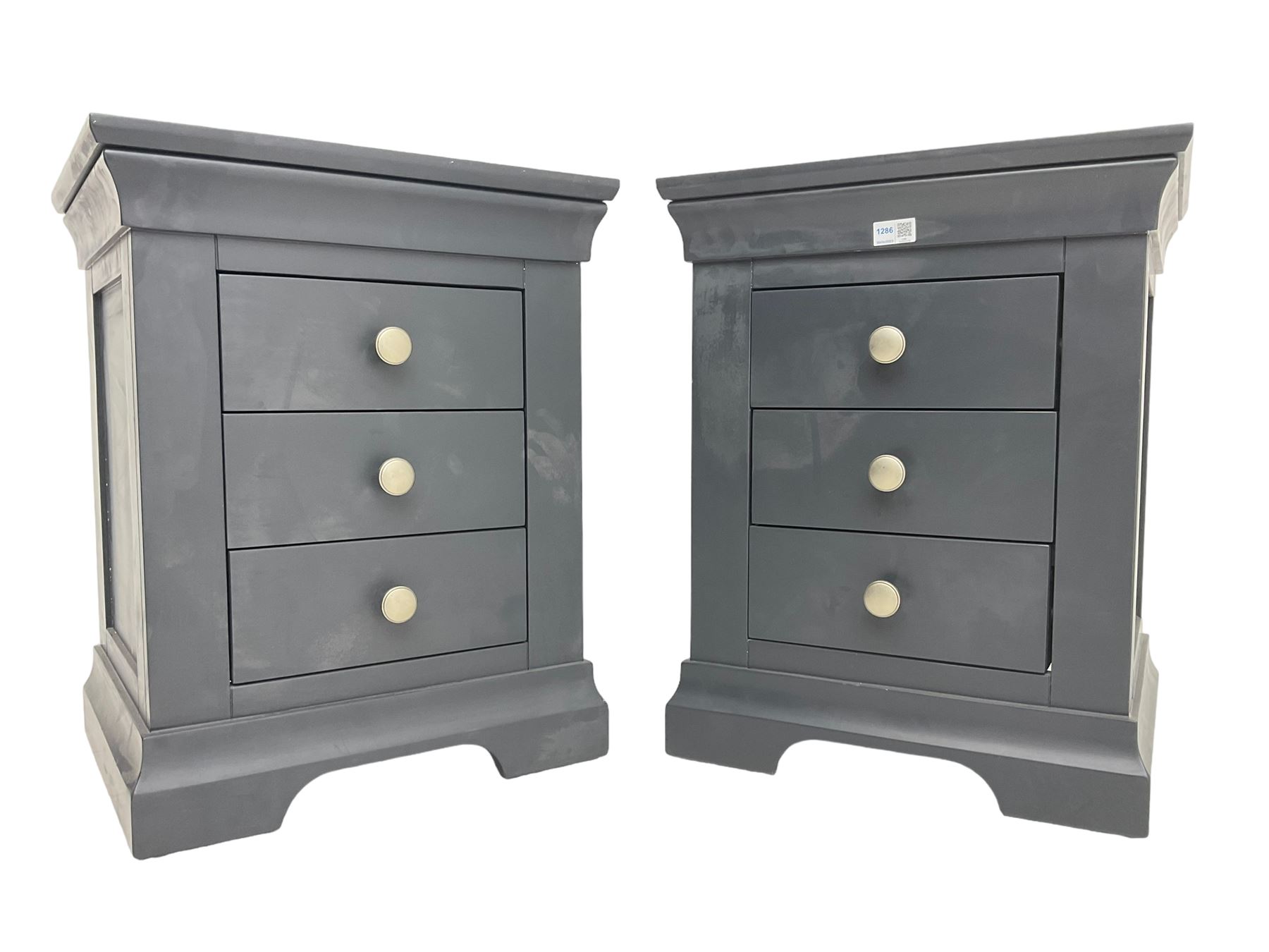 Cotswold - pair of anthracite grey painted three bedside chests, fitted with three drawers