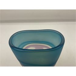 Stuart Akroyd glass vase, matte blue, green and purple bands, with bubble inclusions H28.3cm