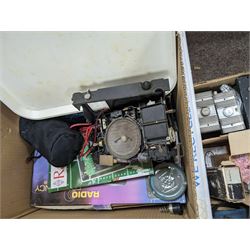 Large collection of radio parts, electrical equipment and similar, together with other electrical parts, etc in five boxes 