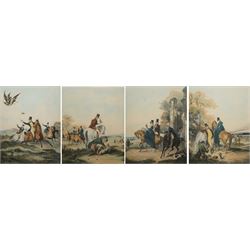 After Francis Calcraft Turner (British 1746-1846): 'Hawking' - 'Departure' 'Rendezvous' 'Fatal Stoop' and 'Disgorging', set four 19th century hand-coloured engravings by R G Reeve, pub. by I W Laird, London 1837-1839, 52cm x 43cm (4)