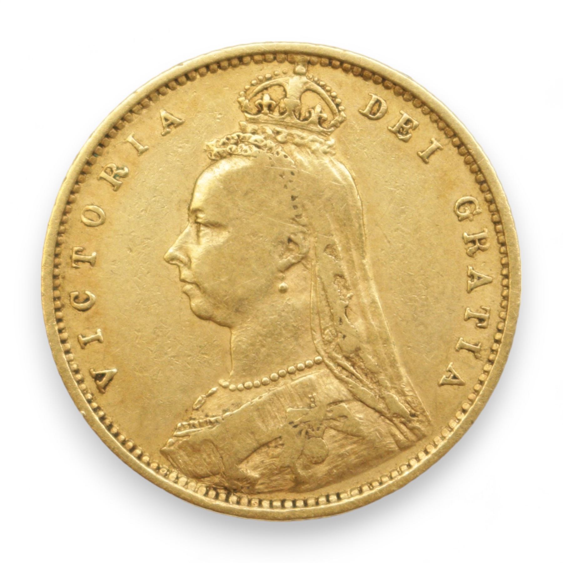 Queen Victoria 1892 gold half sovereign coin, shield back