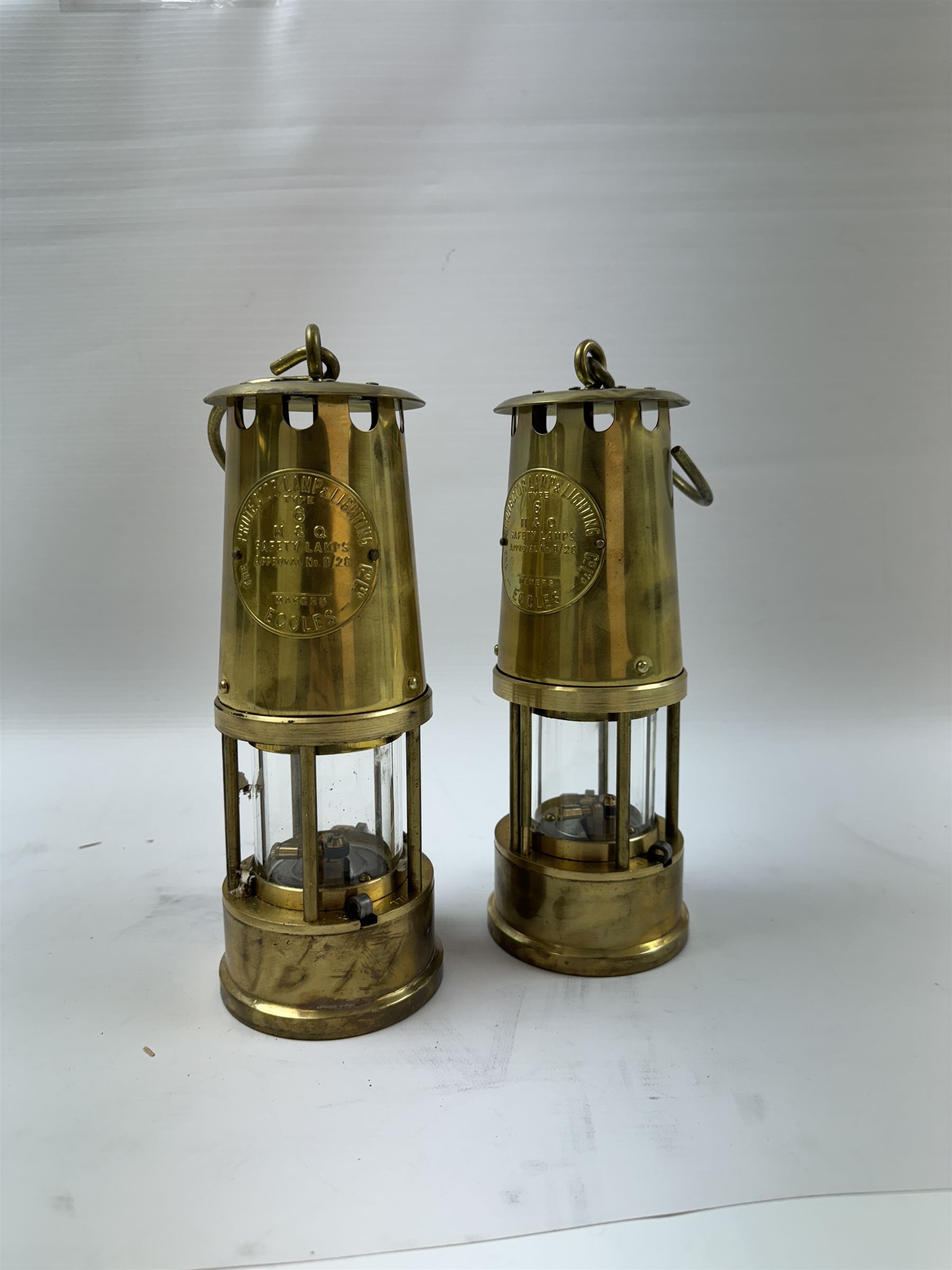 Two Brass Eccles miners lamps 