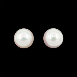 Mikimoto pair of 18ct white gold cultured white / pink pearl stud earrings, stamped 750