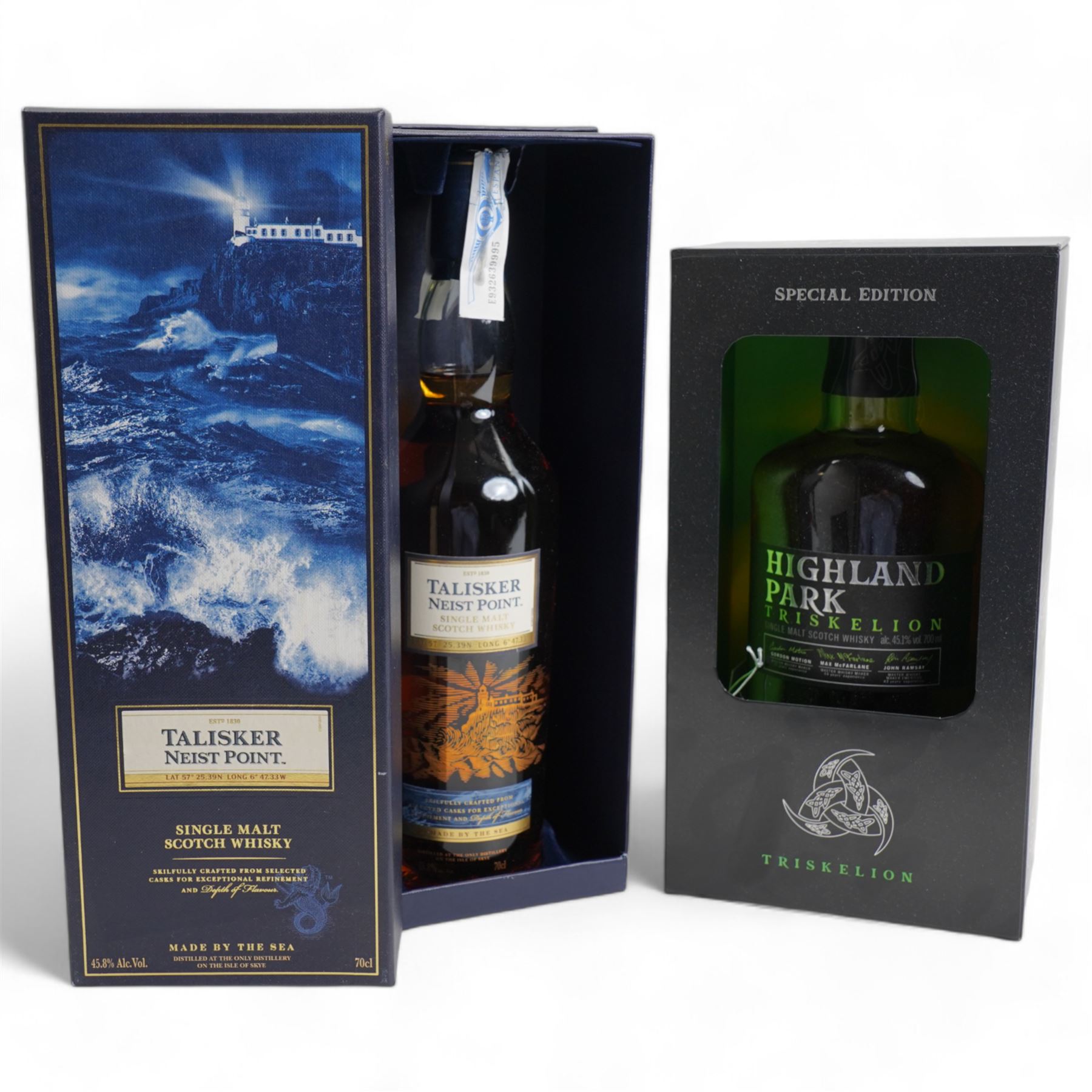 Highland Park Triskelion, special edition single malt Scotch whisky, 70cl, 45.1% vol, boxed and Talisker Neist Point single malt Scotch whisky, 70cl, 45.8% vol, boxed (2)