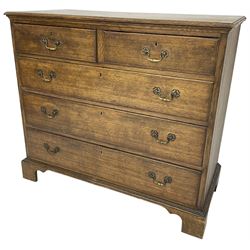 Early 20th century Georgian design oak chest, fitted with two short over three long drawers, lower moulded edge over bracket feet