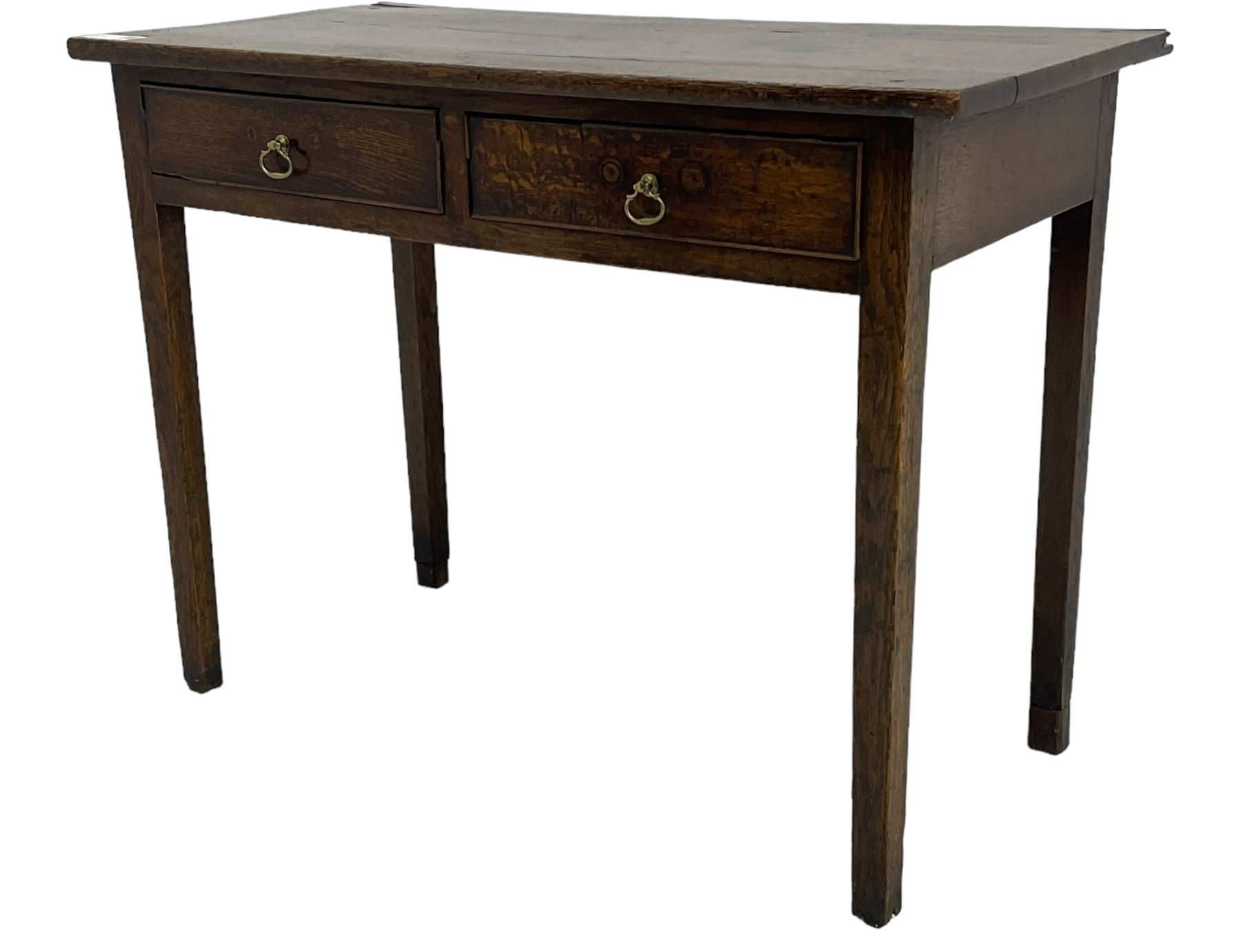 19th century oak side table, rectangular top over two drawers, on square tapering supports 