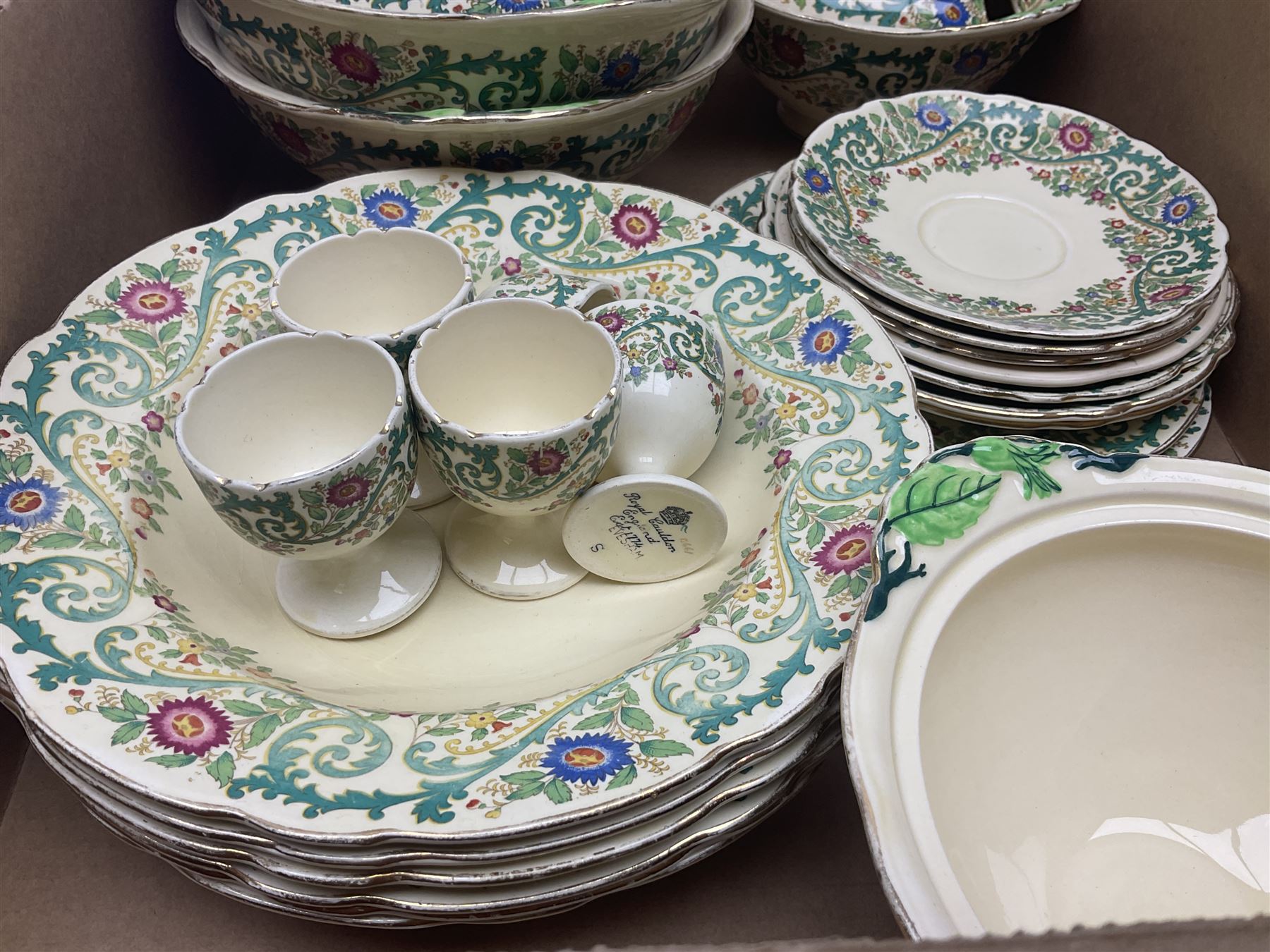 Royal Cauldon Evesham pattern dinner wares, including dinner plates, tureens, egg cups, bowls, sides plates and saucers