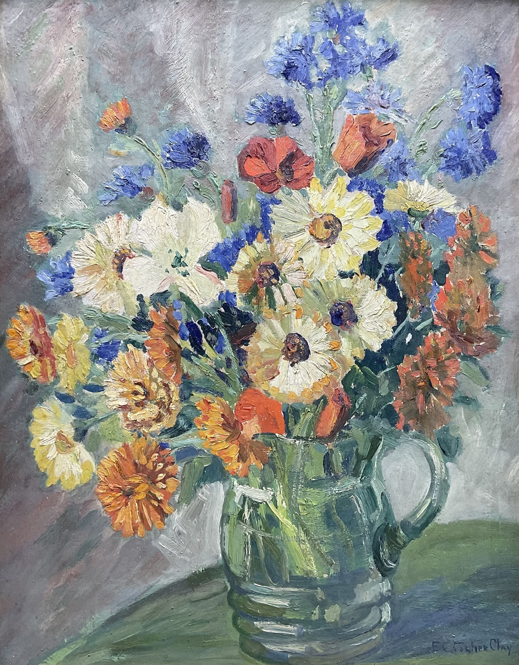 Elizabeth Campbell Fisher Clay (American/British 1871-1959): 'A Summer Bunch', oil on board signed, titled on various exhibition labels verso 41cm x 32cm