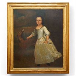 English Primitive School (Early to Mid-18th century): Full Length Portrait of a Girl Weari...