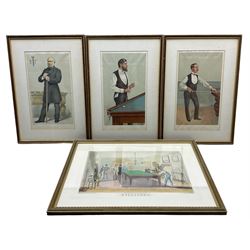 Billiards engraving and a set of three Vanity Fair Spy prints max 24cm x 39cm (4)