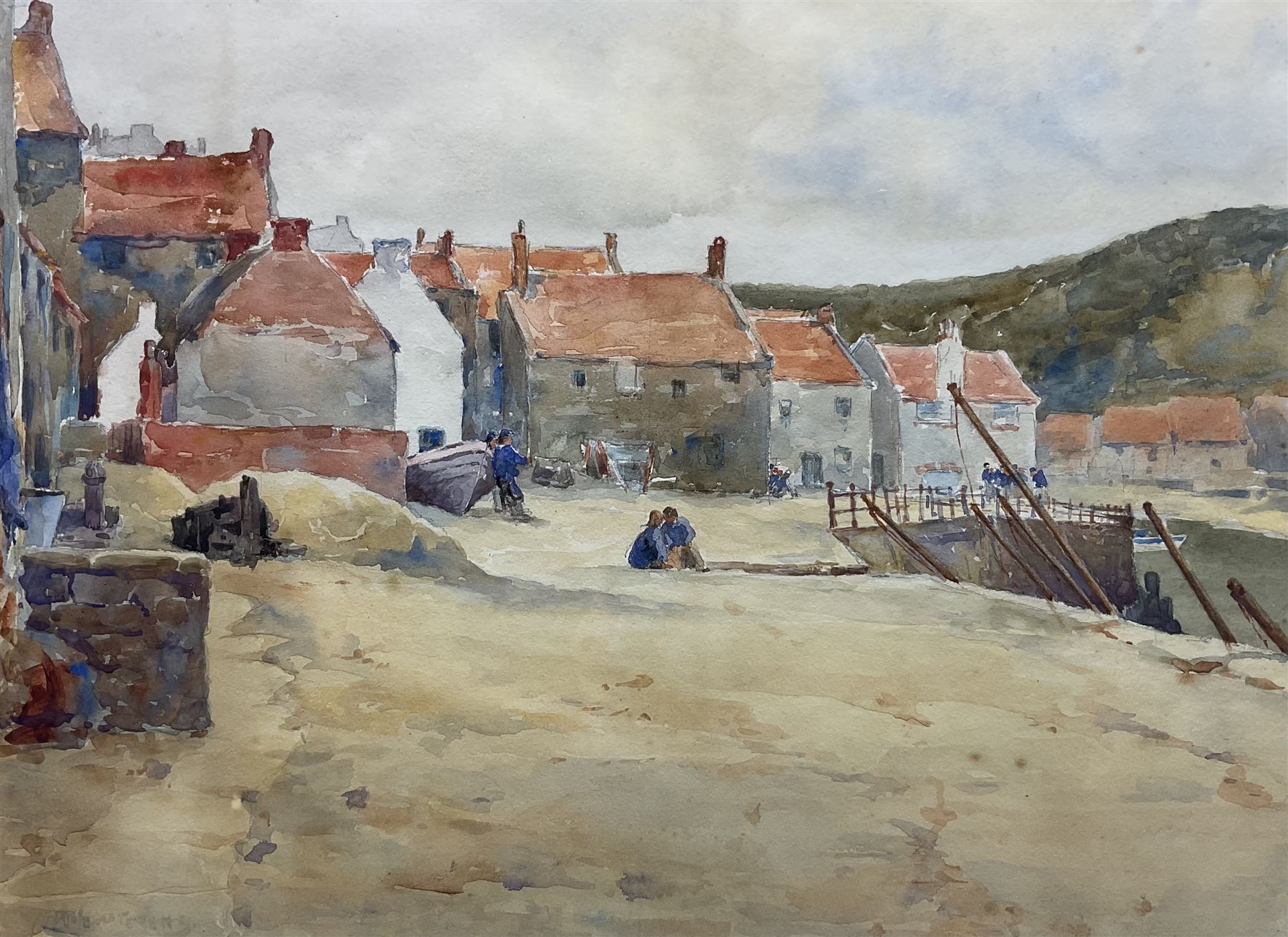 Albert George Stevens (Staithes Group 1863-1925): On Staithes Quayside, watercolour signed 27cm x 37cm