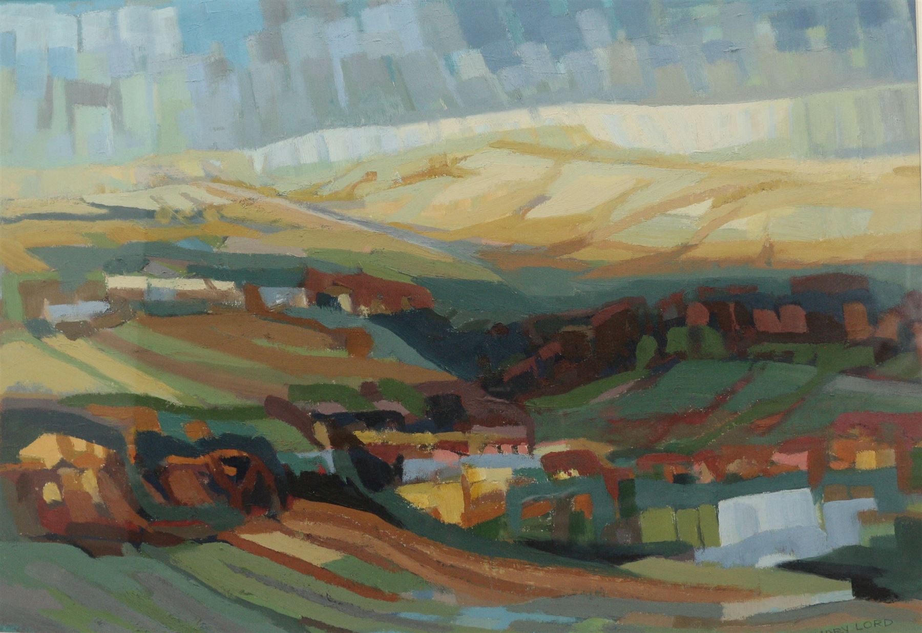 Mary Ann Lord (Yorkshire 1931-): 'Moors Above Halifax', oil on paper signed, titled on label verso 38cm x 55cm