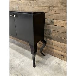 Rosewood finish four door sideboard, on cabriole legs