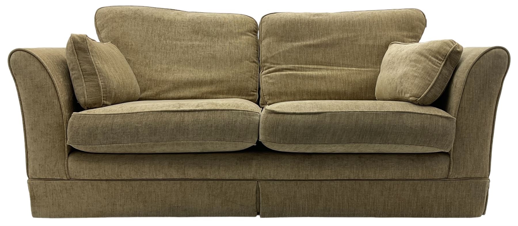 Three seat sofa (W200cm, H96cm, D100cm); and matching two-seat sofa (W180cm); upholstered in natural fabric