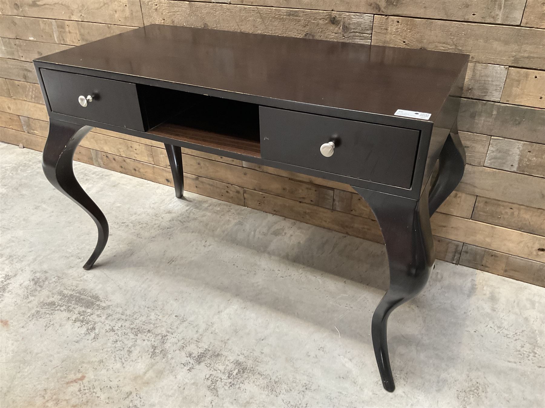 Rosewood finish console dressing table, fitted with two soft-close drawers