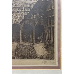 Contiental School (Early 20th century): Antwerp Cathedral and Courtyard, two drypoint etchings indistinctly signed in pencil 47cm x 31cm and 31cm x 25cm (2)