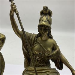 Pair brass grand tour style figures of Minerva and Mars, each on a square base, Minerva H18cm