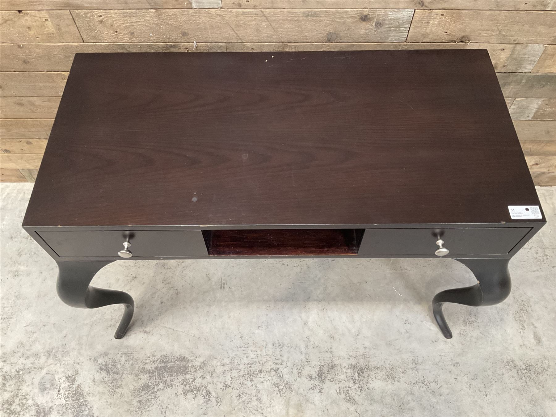 Rosewood finish console dressing table, fitted with two soft-close drawers