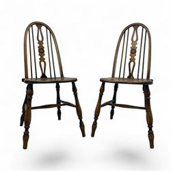 Pair of 20th century elm high back chairs, each with hoop back with pierced central splat,...