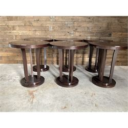 Six rosewood circular bar or bedroom occasional tables