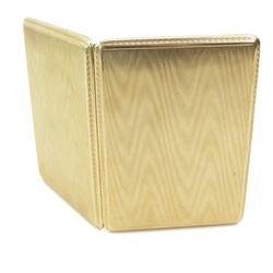 Early 20th century 9ct gold cigarette case, with engine turned decoration and sliding hing...