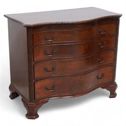 Early 20th century Chippendale design mahogany serpentine chest, shaped moulded top carved...