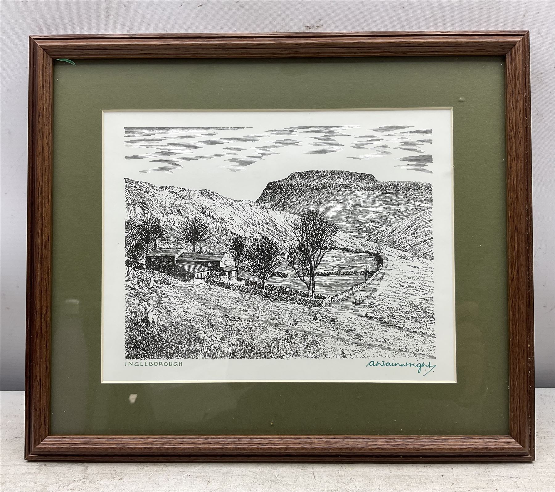 Alfred Wainwright MBE (British 1907-1991): 'Ingleborough' 'Bowfell - from Lingmoor Fell' 'Bolton Abbey' and 'Scafell Pike - from Throsle Garth', four monochrome prints each signed in pen by the artist max 18cm x 23cm (4)