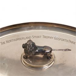 'The Northumberland Sprint Trophy, Gosforth Park' - Silver oval shallow dish surmounted by a silver-plated figure of the Northumberland Lion 31cm x 17cm London 1980 Maker Edward Barnard & Sons 