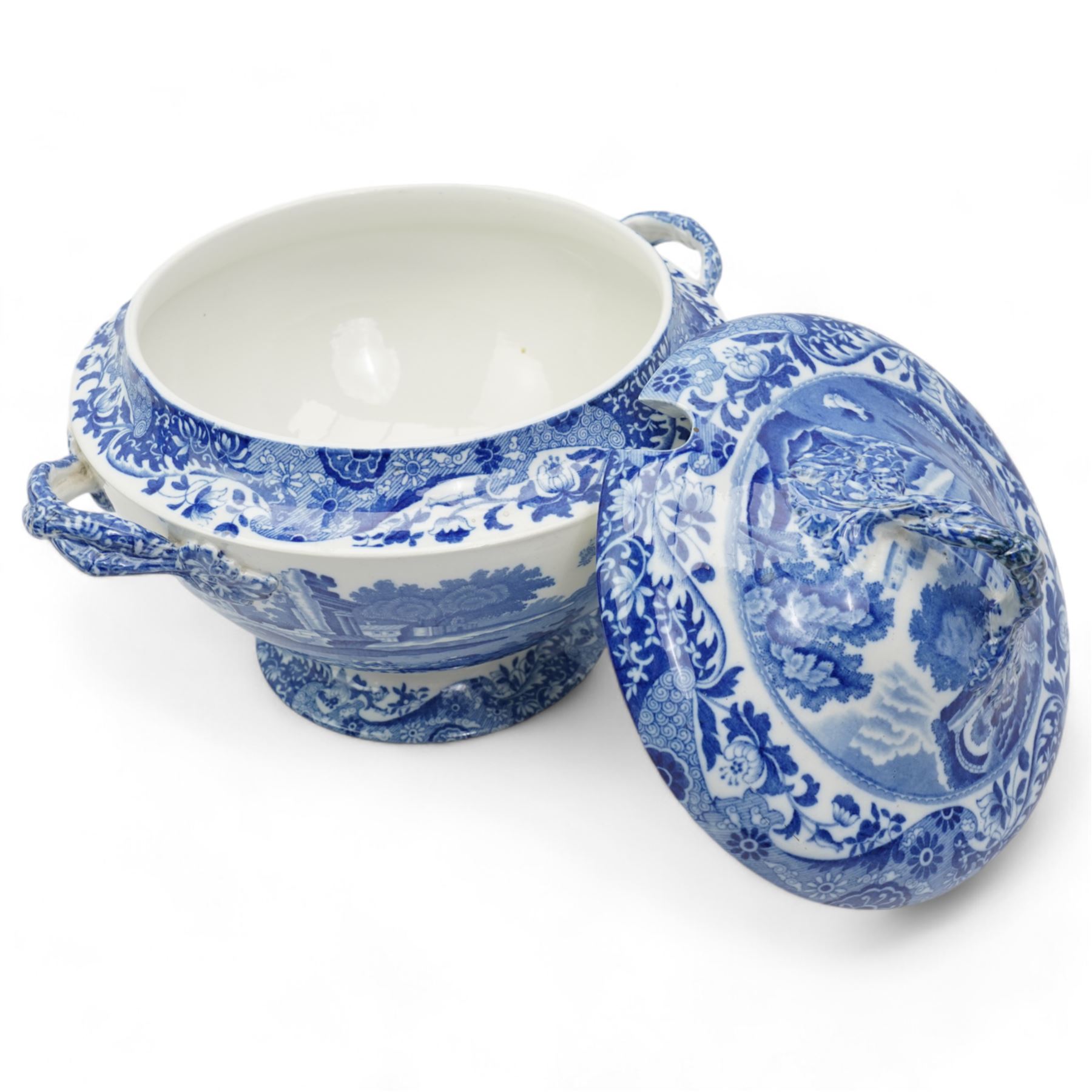 Copeland Spode Italian wash jug and bowl, kettle and soup tureen on stand, all with blue oval backstamps, H31cm max 