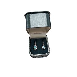 Pair of silver opal and cubic zirconia pendant earrings, boxed 