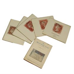 Pre-stamp, Queen Victoria and later postal history, postal stationary, used single stamps, ephemera and reference materials, including penny reds on covers or entires, various 'Post Office Jubilee of Uniform Penny Postage' envelopes and cards, various world stamps and world stamps on covers, King George V five shilling, ten shilling and half crown seahorses, overprint stamps etc, incomplete hand stamper with a small number of numbers, 'The British Postage Stamp of the nineteenth century' by Robson Lowe', Queen Victoria perf penny red plating booklets etc, in one box