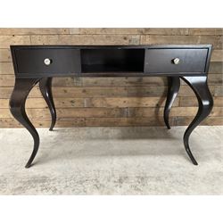 Rosewood finish console dressing table, fitted with two soft-close drawers