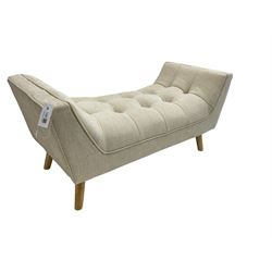 Contemporary U-shaped window or bed stool, upholstered in buttoned neutral fabric