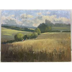 William Burns (British 1923-2010): 'Summer Meadows with Bolsover Castle Derbyshire in the Distance', oil on board signed, titled verso 45cm x 61cm (unframed)
Provenance: direct from the artist's family