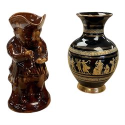 19th Century treacle glaze toby jug and Neofitou vase, toby jug H24cm