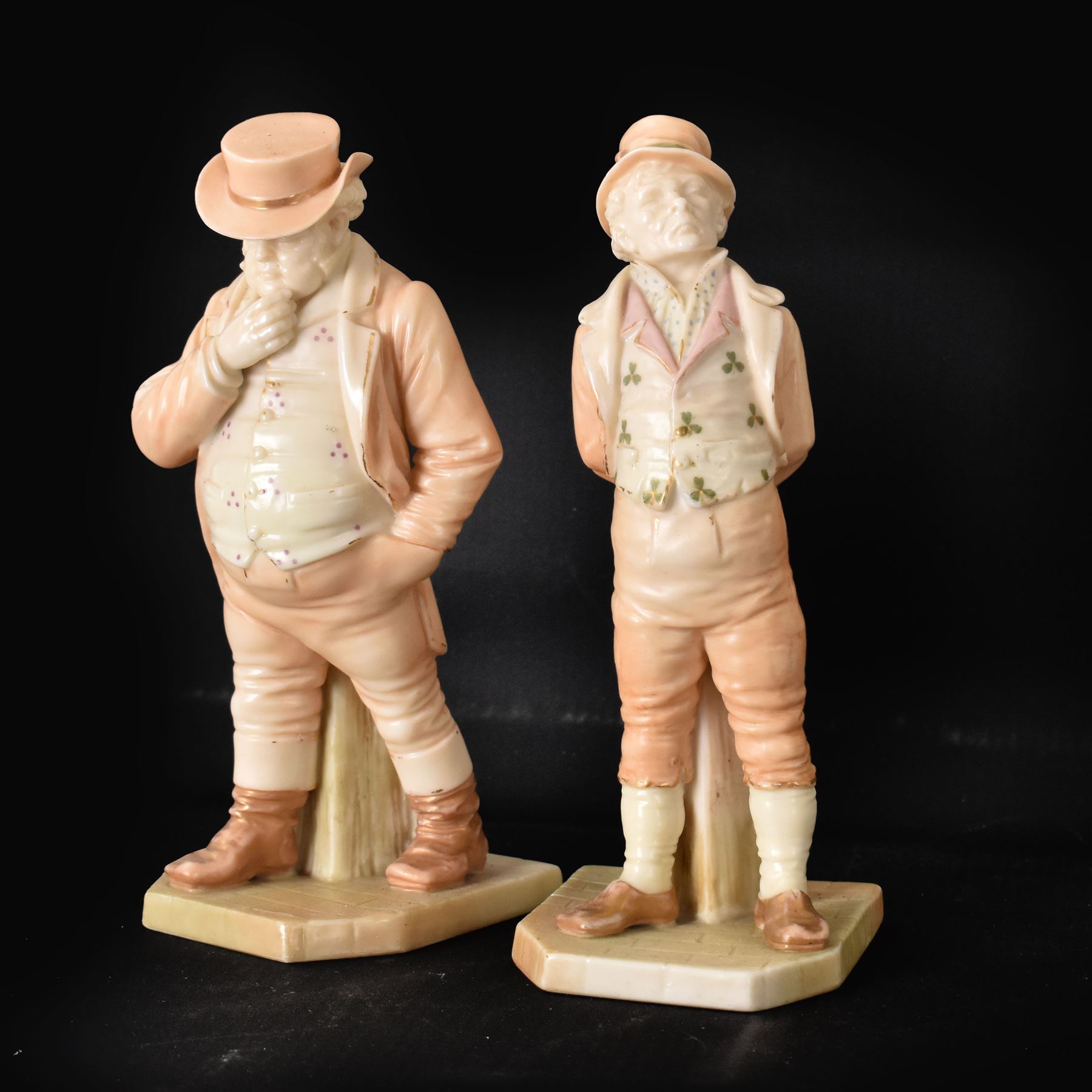 Two Royal Worcester blush ivory figurines, comprising Irish Man and John Bull, both with printed mark beneath, H18cm