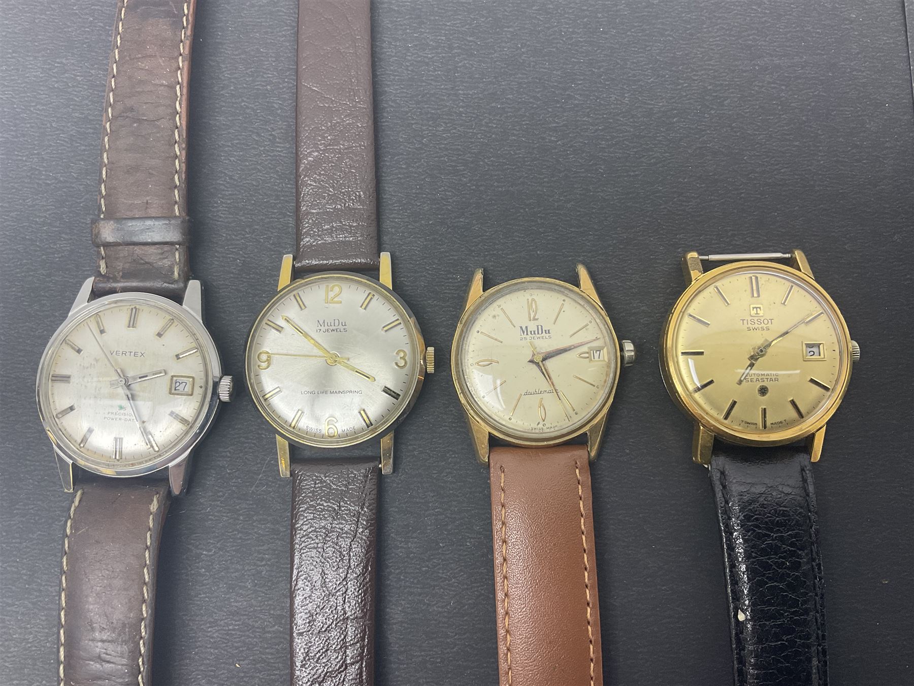 Seven manual wind wristwatches including Tissot, MuDu, Record, Roamer, Ramino, Aerolux and Vertex and three automatic wristwatches including Tissot Seastar, Penguin and Carronade