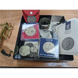 Set of German brass pocket scales, commemorative coins and other collectables