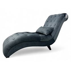 Contemporary chaise longue, upholstered in blue velvet