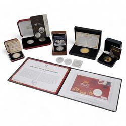 Mostly silver coins or medallions, including Gibraltar 1981 'Commemorating The Marriage of His Royal Highness The Prince of Wales and Lady Diana Spencer' silver proof crown, 2011 one ounce fine silver Britannia, Gibraltar 2012 'Diamond Jubilee' silver five pounds, two South Africa 2017 one ounce fine silver Krugerrands etc