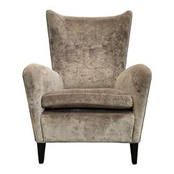 2 x Wing back armchair upholstered in silver crushed velvet fabric