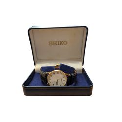 Seiko 9ct gold gentleman's presentation wristwatch, hallmarked, on original black leather ...