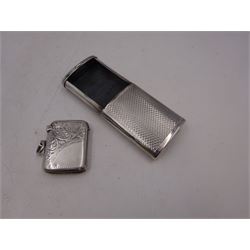 1920s silver sliding vesta case, with engine turned decoration, hallmarked Adie Brothers Ltd, Birmimgham 1928, together with a small silver vesta case, hallmarked