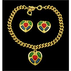 Yves Saint Laurent gilt heart pendant necklace and a pair of matching clip on earrings, circa 1990's