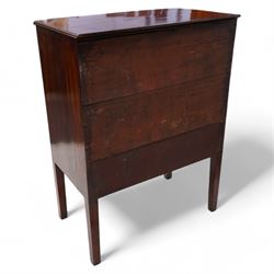 George III mahogany bow-fronted night cabinet, moulded top with box wood stinging over single drawer and double cupboard, with lion mask and hoop handles, on square supports 